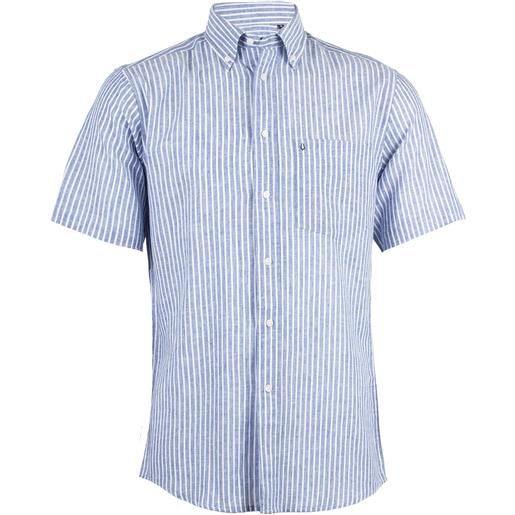 Uvaspina camicia uomo mezza manica button down in misto lino rigata blu e bianca