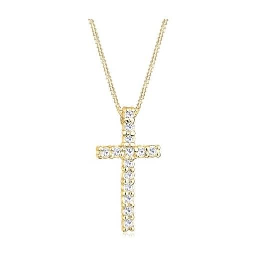 Elli collana donne ciondolo croce elegante con cristalli in argento sterlino 925 placcato oro