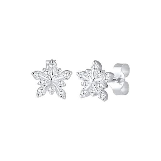 Elli orecchini da donna a forma di fiocco di neve con zirconi in argento sterling 925 placcato oro, cristallo, zirconia cubica