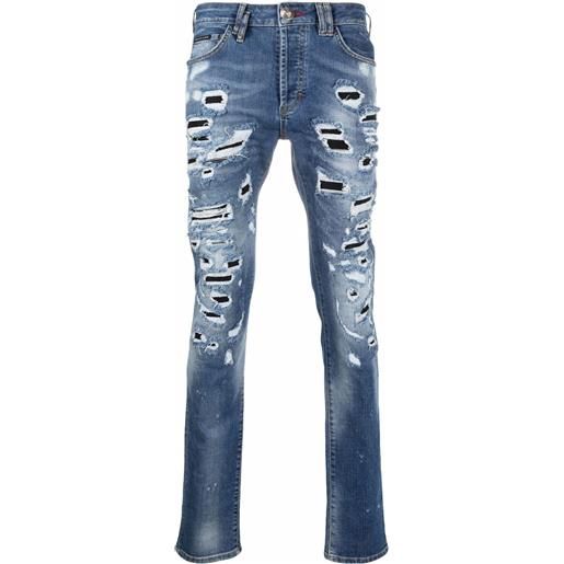 Philipp Plein jeans dritti effetto vissuto - blu