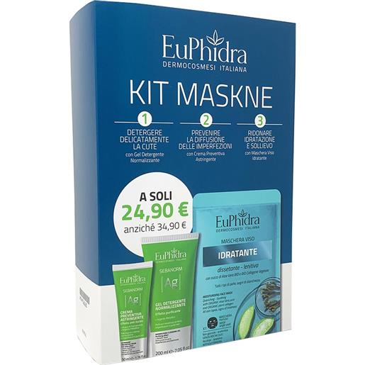 Euphidra kit maskne - sebanorm ag crema + gel detergente + maschera idratante