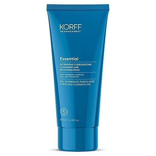 KORFF essence gel detergente viso, texture fresca, arricchito con zinco e pantenolo, per pelle mista e grassa, 200ml
