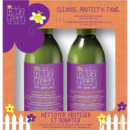 LITTLE GREEN kids cleanse, protect 'n tame shampoo/bagno, balsamo kit scioglinodi