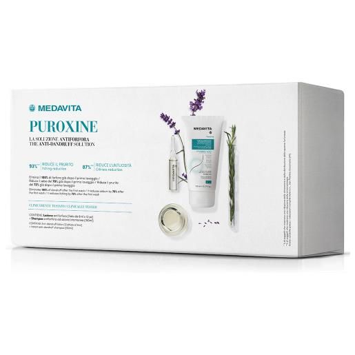 Medavita kit puroxine - lozione antiforfora 12x6 ml + shampoo antiforfora 150 ml