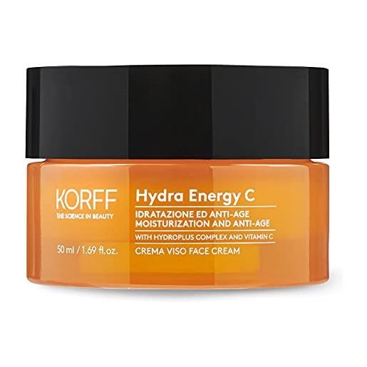 Korff hydra energy c, crema viso con hydroplus complex, formula idratante con acido ialuronico per pelle secche, 50ml