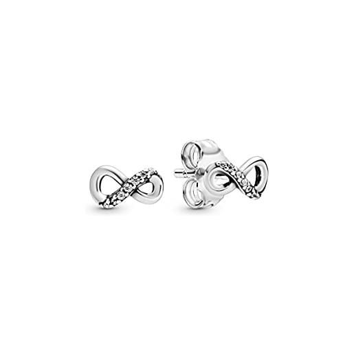 PANDORA passions orecchini a bottone con simbolo dell'infinito in argento sterling con zirconi cubici trasparenti