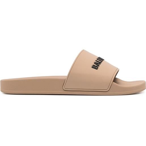 Balenciaga sandali slides con logo goffrato - marrone