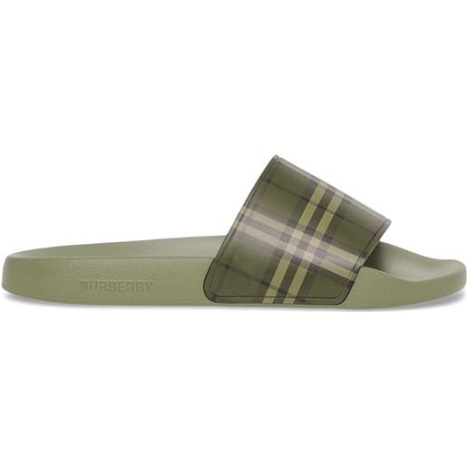 Burberry sandali slides furley con motivo vintage check - verde
