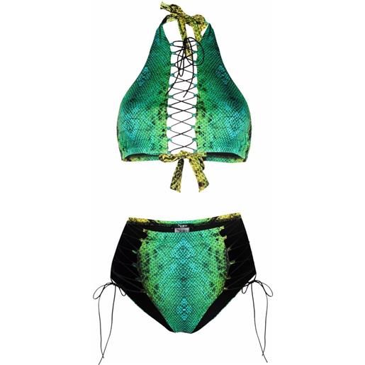 Noire Swimwear bikini con stampa serpente - verde