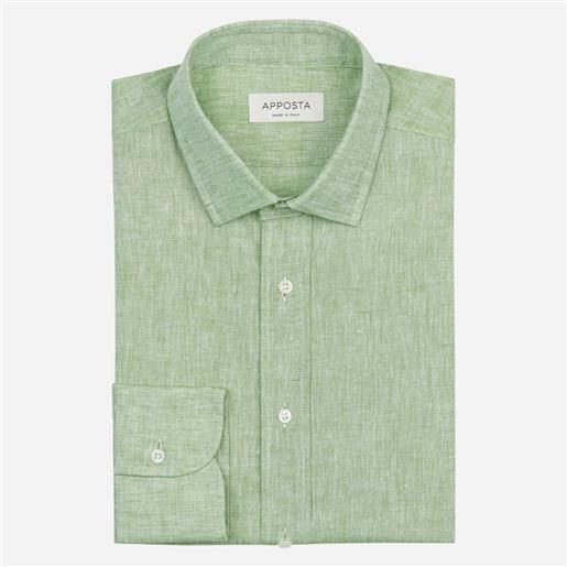 Apposta camicia tinta unita verde cotone lino tela, collo stile collo italiano aggiornato a punte corte
