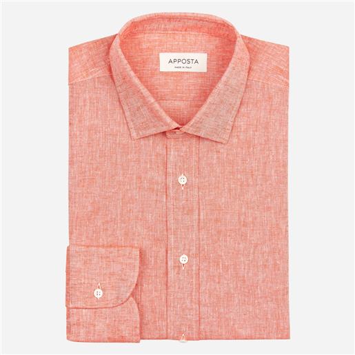 Apposta camicia tinta unita arancione cotone lino tela, collo stile collo francese aggiornato a punte corte