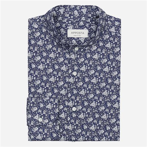 Apposta camicia disegni a fiori blu 100% puro cotone pinpoint, collo stile collo alla coreana