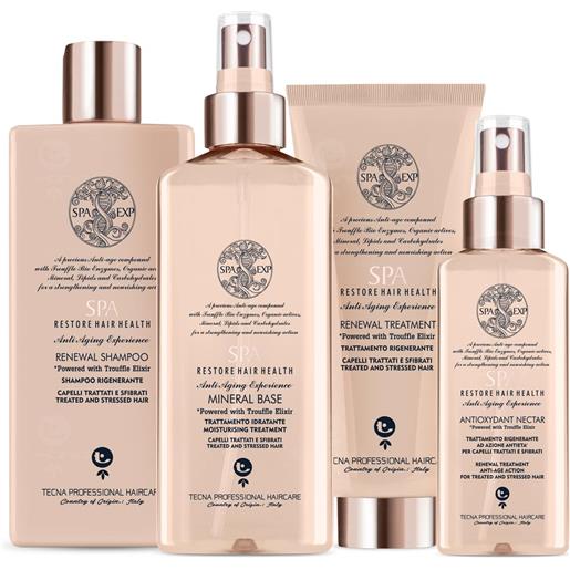 Tecna spa bio renewal kit shampoo + treatment + mineral base + anti oxydant nectar