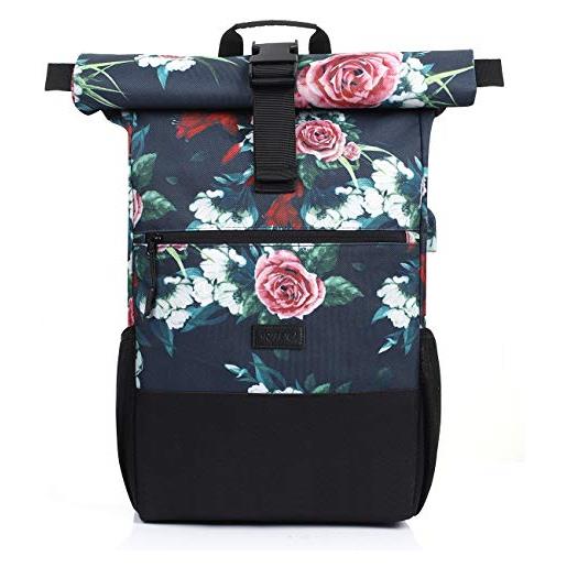 RJEU zaino donna, zaino per laptop da 15,6-17,3 pollici con porta di ricarica usb per scuola, università, viaggi, affari (a-fiore-26l)