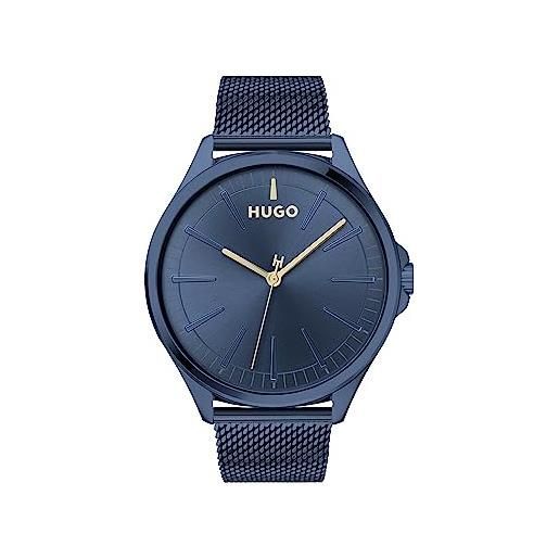 Hugo orologio analogico al quarzo da uomo con cinturino in maglia metallica in acciaio inossidabile blu - 1530136