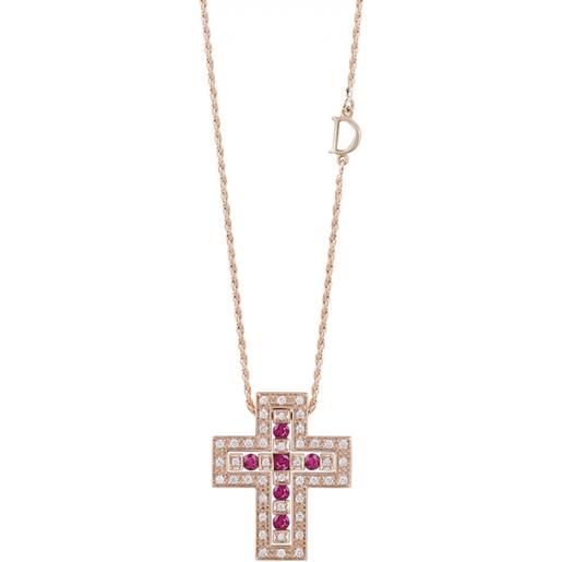 Damiani collana croce belle epoque oro rosa diamanti rubini