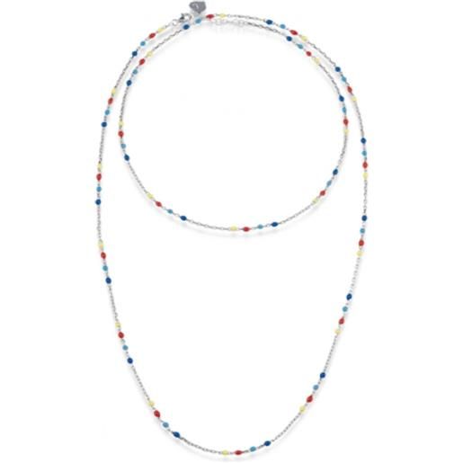 Chantecler collana capriness 90 cm in argento e smalto giallo, rosso, azzurro e blu
