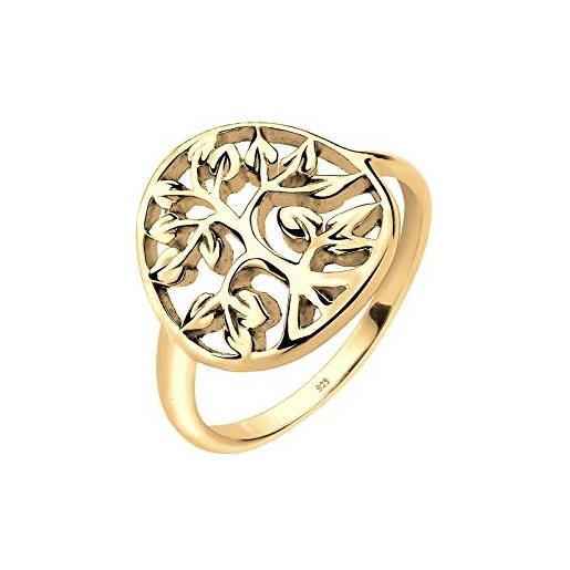 Elli anello da donna in argento 925, placcato oro, con albero, misura 18