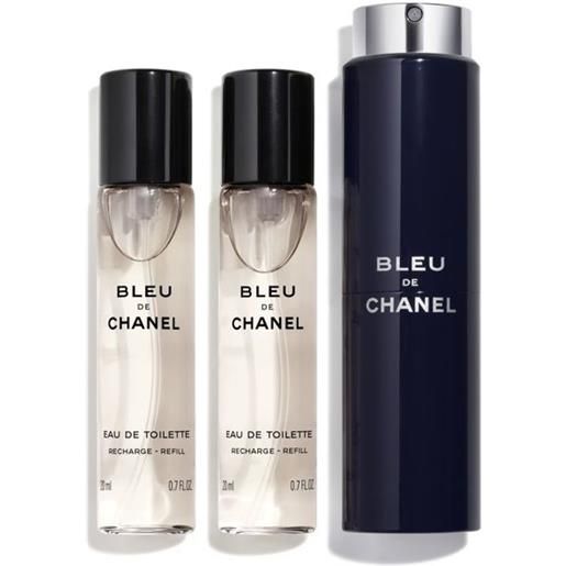 CHANEL bleu de chanel eau de toilette vaporizzatore da viaggio ricaricabile spray 60 ml (3 x 20 ml)