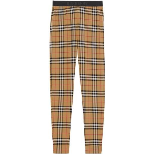 Burberry leggings con logo vintage check - marrone