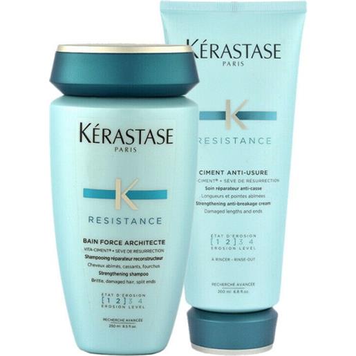 Kérastase kerastase resistance bain force architecte + ciment antiusure 250+200ml shampoo + crema ricostruttrice capelli danneggiati