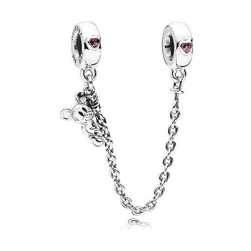 Pandora disney mickey silver safety chain with red cubic zirconia