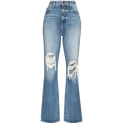 KHAITE jeans a vita alta danielle con effetto vissuto - blu