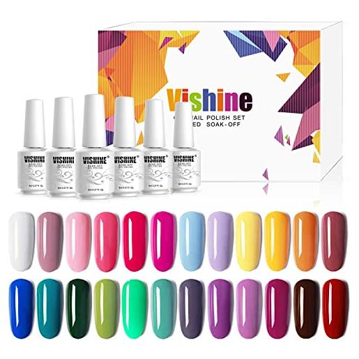 Vishine smalto semipermanente -Vishine 24 colori set semipermanenti per unghie soak off uv gel ricostruzione combinazioni di colori multipli