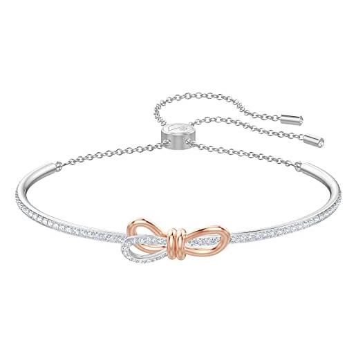 Swarovski lifelong bow bracciale rigido con cristalli Swarovski, fiocco placcato in tonalità rodio e oro rosa, taglia m, bianco