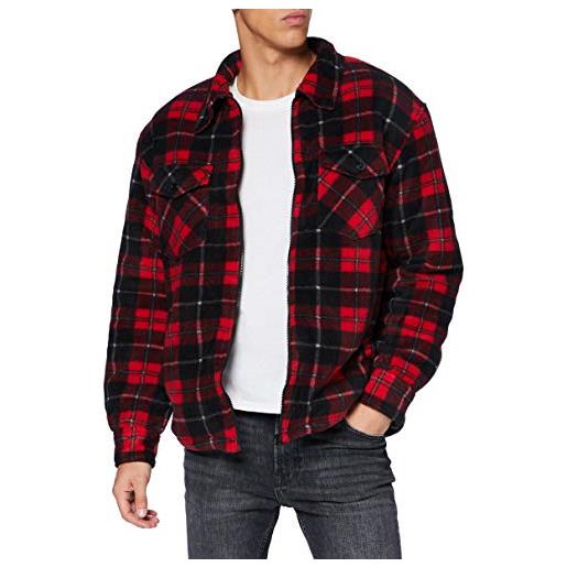 Urban Classics plaid teddy lined shirt jacket giacche, rosso/nero, m uomo