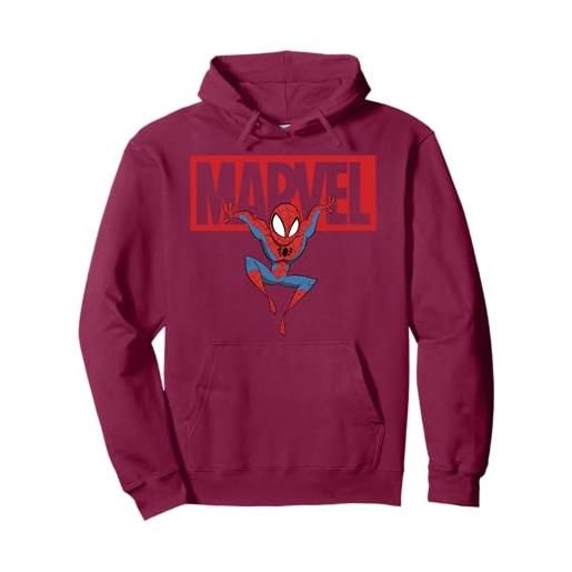 Marvel spider-man chibi action pose logo outline felpa con cappuccio