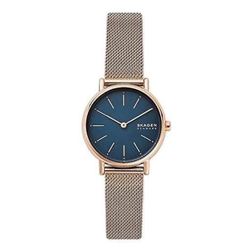 Skagen signatur orologio per donna, movimento al quarzo con cinturino in acciaio inossidabile o in pelle, oro rosa e blu, 30mm