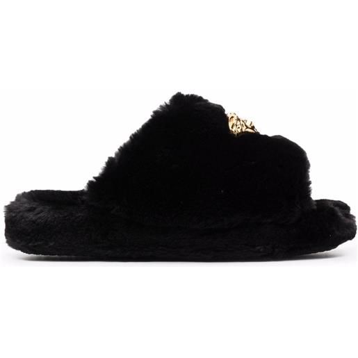 Versace slippers icon in finta pelliccia - nero