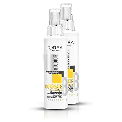 L'oréal paris studio line - spray fissante per acconciature, linea: "studio line - go create", fissaggio ultra-forte, set di 2 da 150 ml