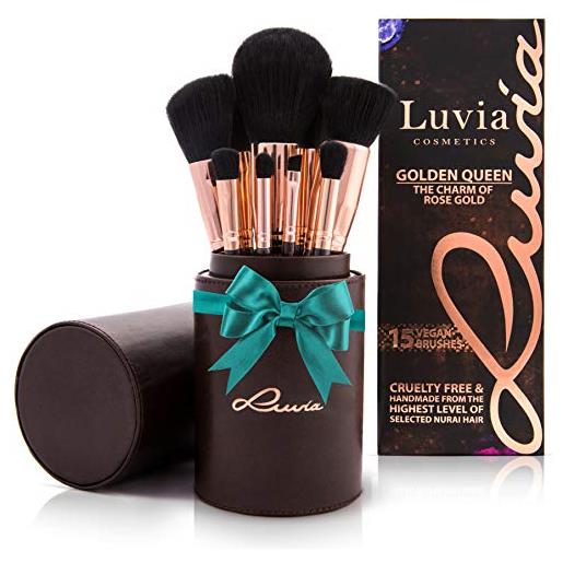 Luvia Cosmetics - golden queen - set da 16 pezzi di pennelli da trucco - incluso porta pennello per conservare il pennello da trucco vegano