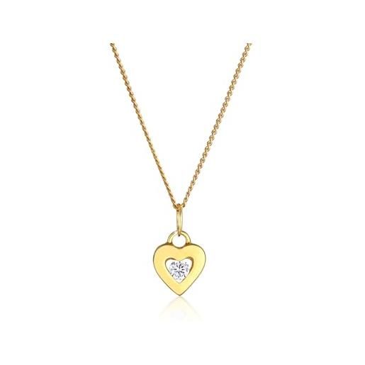Elli collana donna ciondolo cuore prezioso con cristalli in oro giallo 585