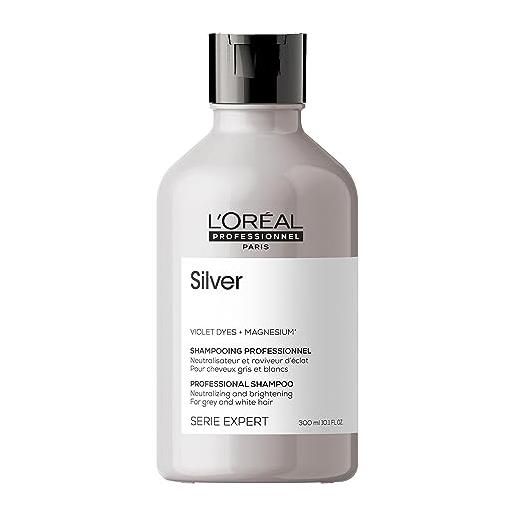 L'Oréal Professionnel Paris | shampoo professionale per capelli grigi e bianchi silver serie expert, formula neutralizzante anti-giallo