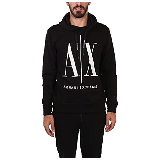 ARMANI EXCHANGE hoodie, maxi print logo on front, felpa, uomo, nero, m