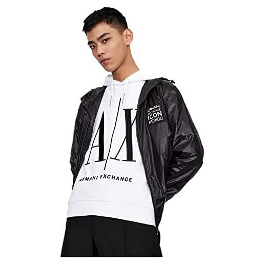 Armani exchange hoodie, maxi print logo on front, felpa, uomo, bianco, m