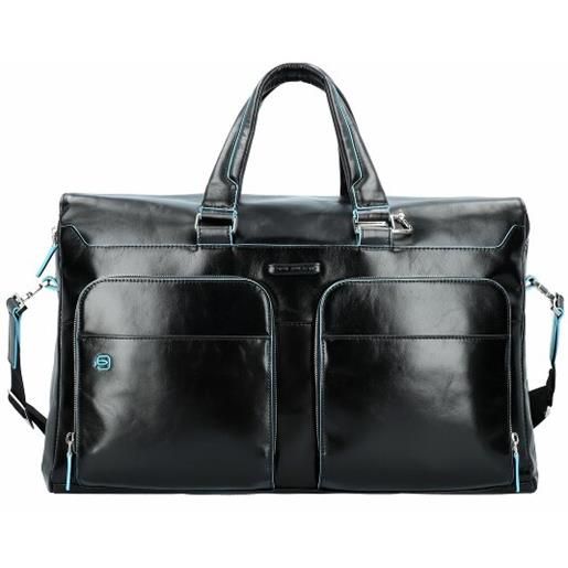 Piquadro borsa da viaggio weekender quadrata blu in pelle 47 cm scomparto per laptop nero