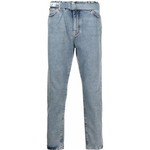 Off-White jeans crop con cintura industrial - blu