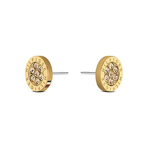Tommy Hilfiger jewelry orecchini a perno da donna in acciaio inossidabile con cristalli, oro (gold)