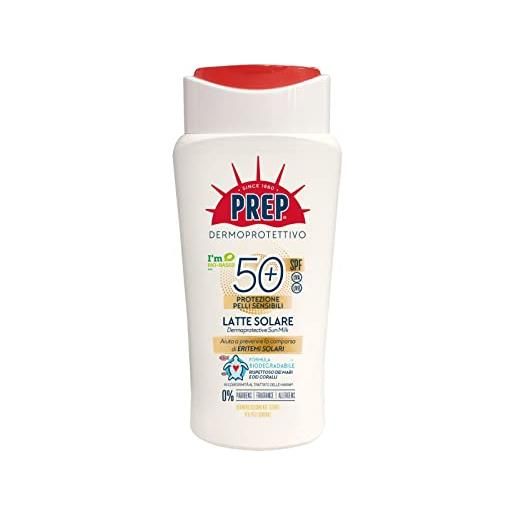 PREP, crema solare spf50 +, protezione solare, protezione raggi uva/uvb, per pelli sensibili e delicate, senza parabeni, formato 200 ml