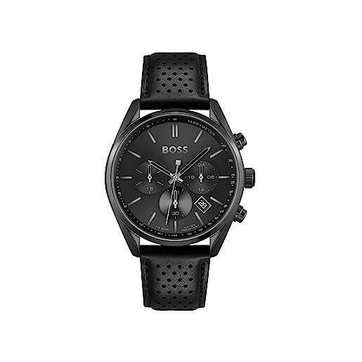 BOSS orologio con cronografo al quarzo da uomo collezione champion con cinturino in acciaio inossidabile o pelle nero (full black)