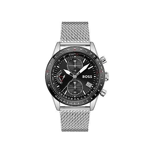 Boss orologio con cronografo al quarzo da uomo con cinturino in maglia metallica in acciaio inossidabile argentato - 1513886