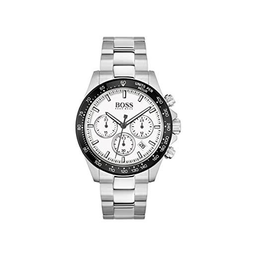 BOSS orologio con cronografo al quarzo da uomo collezione hero con cinturino in acciaio inossidabile, argento (silver)