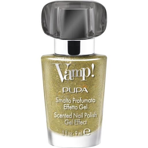 Pupa vamp!Sparkling edition smalto profumato effetto gel - fragranza nera 306 - shiny gold