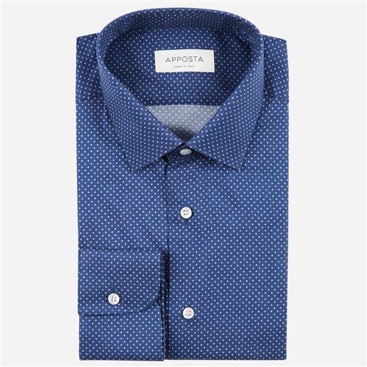 Apposta camicia disegni a pois blu flanella twill, collo stile collo italiano aggiornato a punte corte