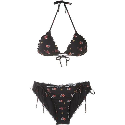 Amir Slama set bikini triangolare a fiori - nero
