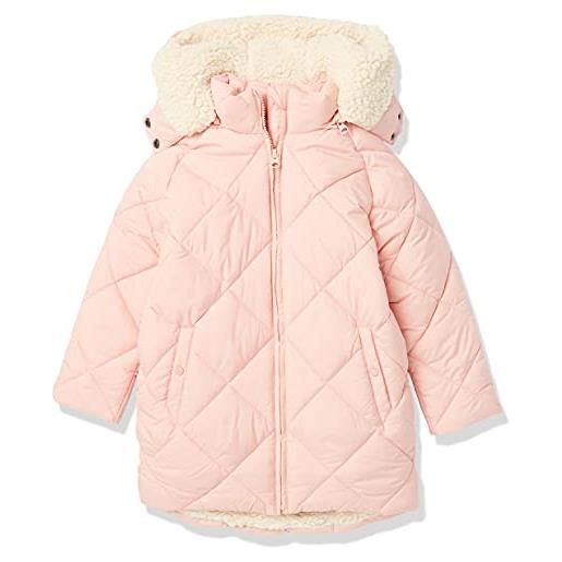 Amazon Essentials cappotto di piumino imbottito lungo bambine e ragazze, ecru rosso lampone shearling, 2 anni